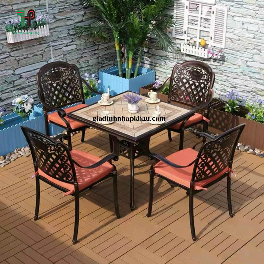 bộ bàn ghế nhôm đúc mặt đá